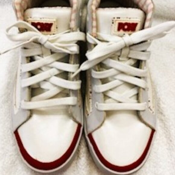 Pony white pearlized leather upper "Feed the Cat" sneakers NWOT Size 8-1/2 - Picture 1 of 10